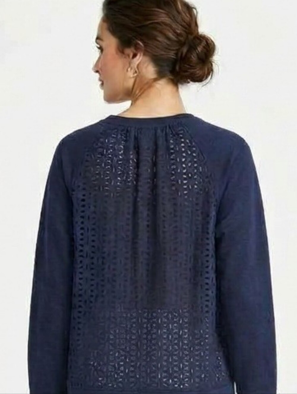 RACHEL ROY Navy Blue Relaxed Fit Statement Sweater Laser Cut Eyelet Back Detail
